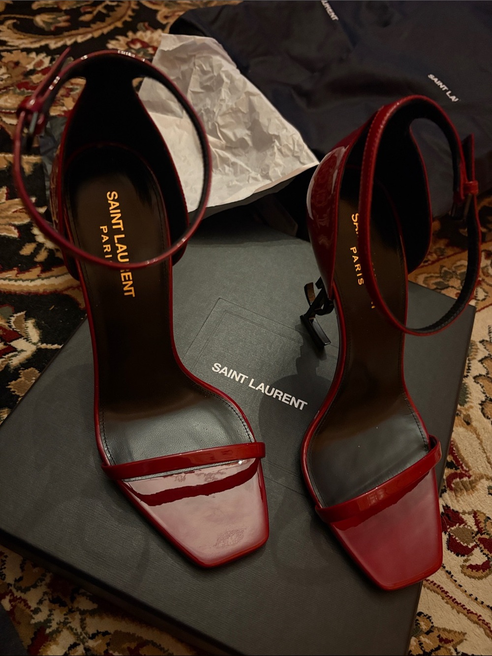 Saint Laurent Red Patent Leather Strappy Sandals - Picture 3 of 9
